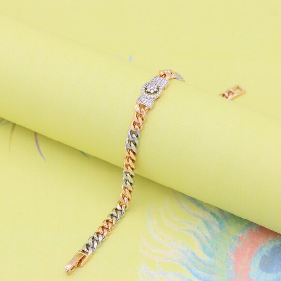 "Elegant Dual-Tone Rose Gold & Silver Bracelet with CZ Centerpiece, XPBL0838 - Picture 2 of 11